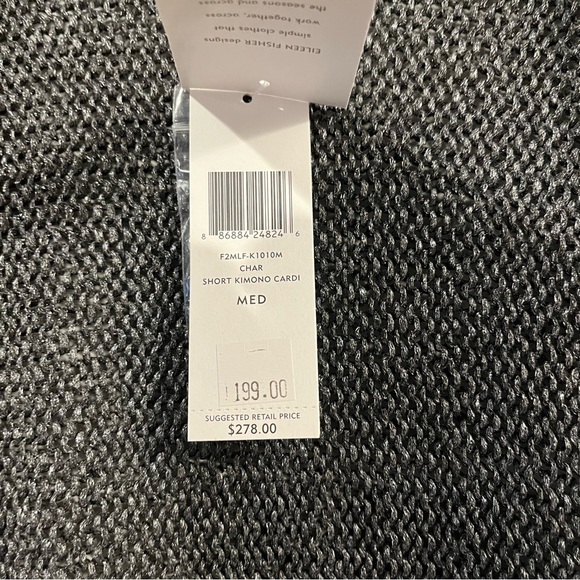 NWT Eileen Fisher Medium Fine Open Twist Short Kimono Cardigan Charcoal Gray - Picture 5 of 7